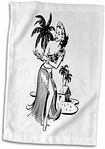 3D Розово изображение Хавайски Танцьорки, Черно-Бяла Скица на Кърпи за Ръце, 15 x 22
