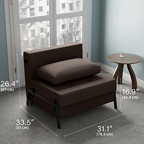 Разтегателен диван Serweet, Многофункционален разтегателен диван-стол 2 в 1, Дишаща Бельо Плат и здрава метална Рамка, легло-Futon