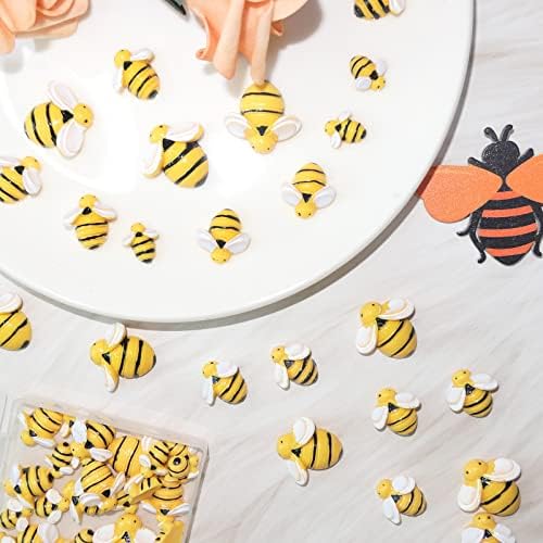 HADDIY Малки Пчелите за Бродерия, 50 бр Малък Декор от Пластмасови смола под формата на Пчелна на Пчела за Украса на масата на тема Рожден Ден и Пчелите