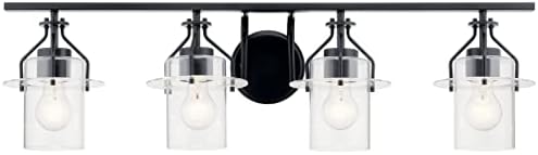 Kichler, Everett 34,25-инчов и 4-инчов лампа за тоалетна маса с прозрачен стъклен черен цвят, 55080BK