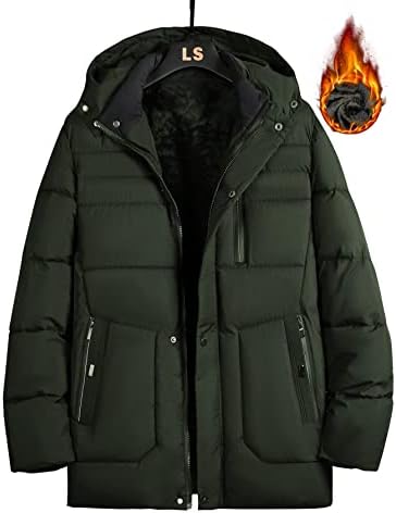 Якета NINQ за мъже - Мъжката Пуховое палто с качулка с цип (Цвят: Армейски зелен, Размер: Средно)