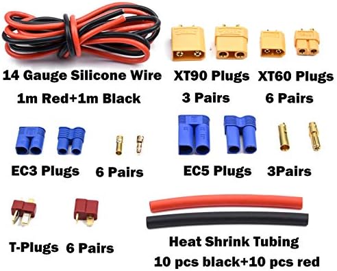 Readytosky XT60/XT90/EC3/ЕС5/Комплект адаптери за мъже и жени с Т-образна вилица + Силикон тел 14AWG + Термосвиваеми тръби