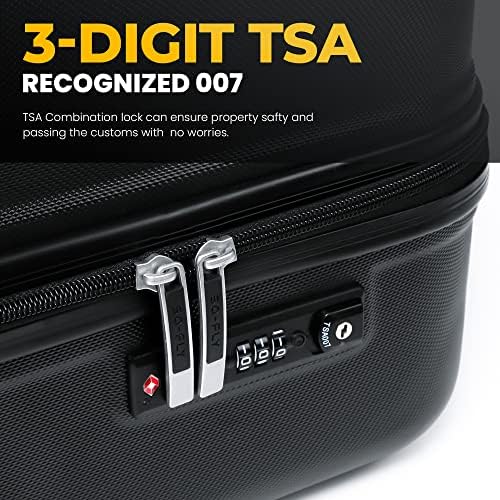 Комплект за багаж SO-FLY от 3 теми: Леки куфара-спиннеры в твърда обвивка с TSA заключване и 3-годишна гаранция (черен)
