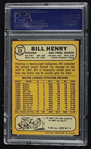 1968 Topps 239 Бил Хенри Сан Франциско Джайентс (бейзболна картичка) PSA PSA 8.50 Джайентс