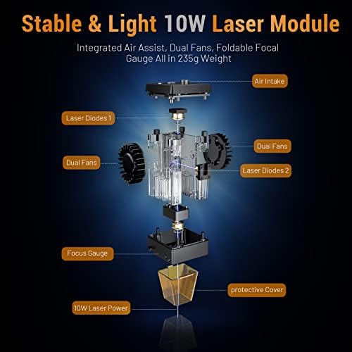 Лазерен Гравьор, ORTUR Laser Master 2 Pro S2 LU2-10A изходна мощност 10 W, Точков Лазерен нож 0,05*0,1 мм за дърво и метал 400*400