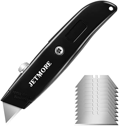 Универсален нож за рязане на кутии Jetmore, Прибиращ се Нож за рязане на Кутии, Тежкотоварни Бръснеща Нож с 10 допълнителни Остриета SK5,