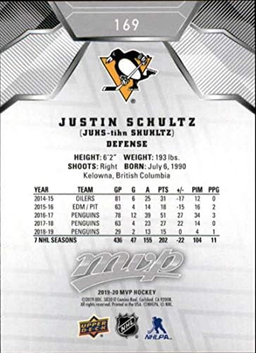 Най-добър играч на горната палуба 2019-20 Сребърен сценарий 169 Джъстин Шулц Хокейна карта НХЛ Питсбърг Пингуинс