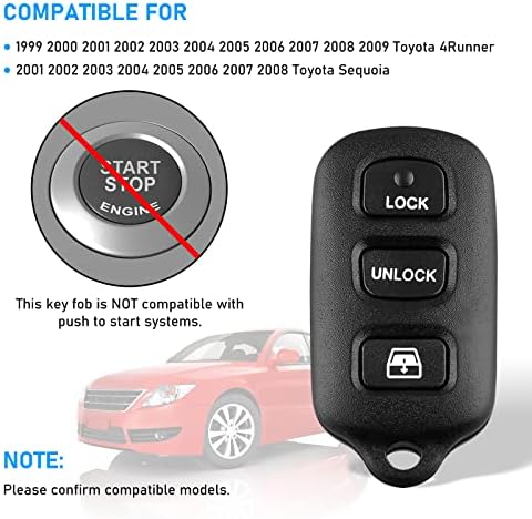 CAUORMOTE Дистанционно Сменяеми кола ключодържател без ключ за 1999-2009 Toyota 4Runner и 2001-2008 Sequoia, HYQ12BBX, HY12BAN,