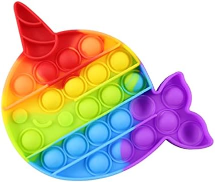 Играчка-непоседа Rainbow Narwhal Bubble Pop - Силиконова играчка-непоседа под формата на океански морски животни с балон фолио - Лопайте мехурчета, след това включете и правете