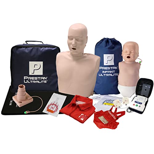 Комплект манекени PRESTAN Ultralite за изкуствено дишане (1 възрастен, 1 Бебе) средни тонове с AED UltraTrainer (Единична) и аксесоари
