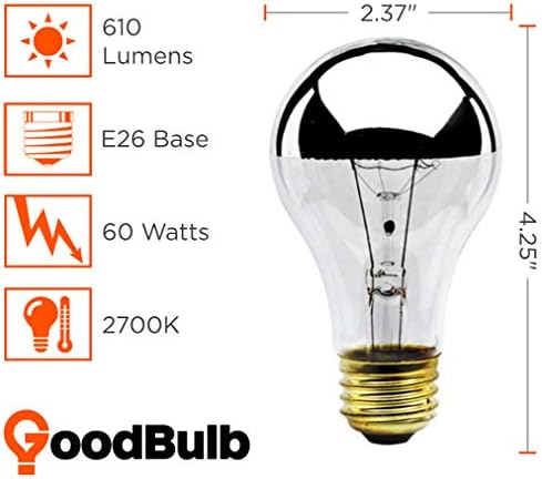 Лампа с нажежаема жичка GoodBulb мощност 60 W, Наполовина Хром, форма A19, средна База E26, 120 Волта, Декоративно осветление 2700 К