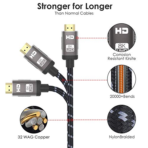 Кабел 8K HDMI 2.1 30 метра, високоскоростен кабел Ultra HD 48Gpbs HDMI, 8K60 4K120 144Hz eARC HDR10 4:4:4 HDCP 2.2 и 2.3 за Dolby Vision Xbox