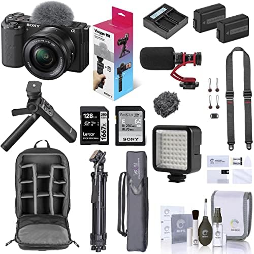 Беззеркальная камера Sony ZV-E10, с обектив 16-50 мм, Черен комплект с пакет за видеозаснемане ACCVC1, карта памет, раница, 2 батерии, зарядно
