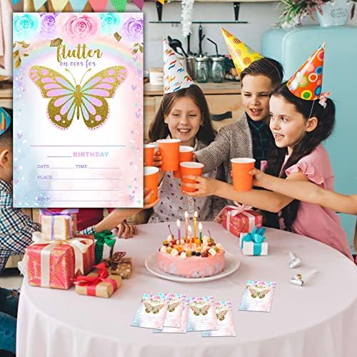 Покани, Картички с цветя пеперуда на Рожден Ден, На 20 Покани Картички с 20 Конвертами, Аксесоари За Украса на детски Партита За момчета и