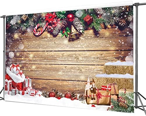 CHAIYA 7x5ft Коледен Фон За Снимки, Блестящо Боке, Кафява Дървена Дъска, Реколта Стена, Падането на Пода, Зимни Декорации За