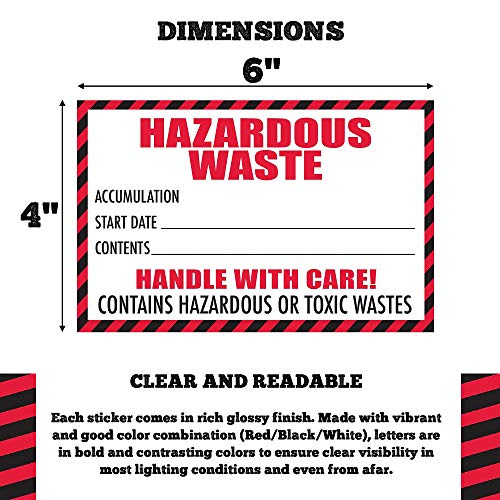 Етикет за опасни отпадъци с предпазливи дръжка, 4 x6, 25 x, Червено-бял Етикет, Съдържа предупреждение за опасни или токсични отпадъци,
