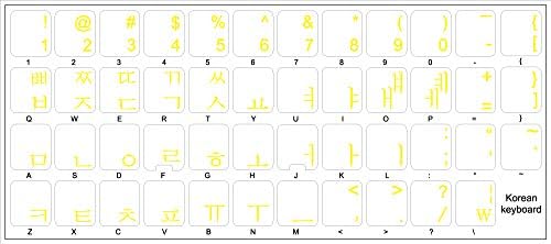 Етикети на корейска клавиатура с Жълт Надпис ВЪРХУ Прозрачен фон