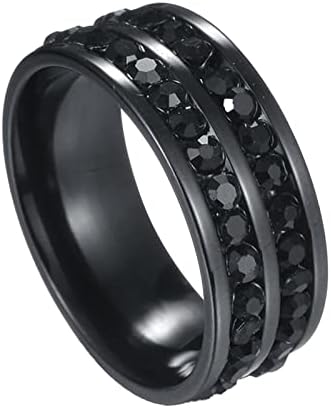 2023 Новост of Rings Универсални Мъжки пръстени с пълни редовете и диаманти, Две женски пръстени Любов от пръв поглед, пръстен (Черно,