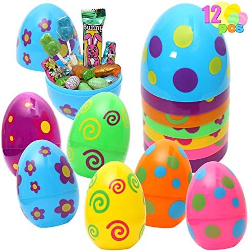 JOYIN 12 Парчета Гигантски Великденски яйца, Гигантски Великденски яйца с принтом 6 Инча, Наполняемые за лов на великденски яйца, Пълнители за Великденски кошници, Вел?