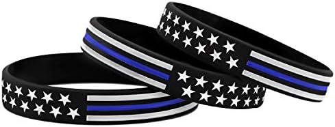 Гривни с флага на сащ Sainstone Police Thin Blue Line - Комплект Силиконови Гумени Гривни Blue Lives Matter - Подкрепа на Правоприлагащите