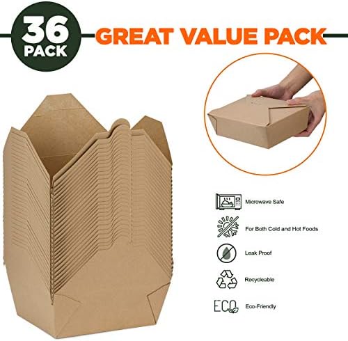 [36 опаковки] Хартиени опаковки за изнасяне на тегло 76 грама 8,6 6,3 x x 2,5 инча - Крафт-кутии за обяд брой 3, Еднократна употреба пакет