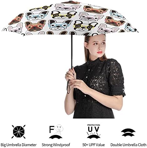 Сладък френски Булдог, 3 Сгъваем Чадър За Пътуване, Анти-UV, Ветроупорен Чадъри, Модерен Автоматичен Чадър на Открито