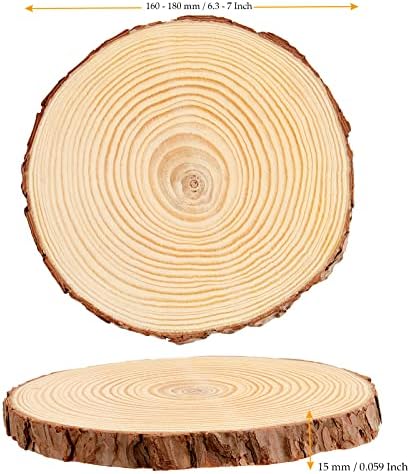 МУКЧАП 10 Бр 6,3-7 Инчови Парчета естествена Борова дървесина, Непълни Дървени Дискове с Дебелина 0,6 Инча за Празнични Украси,