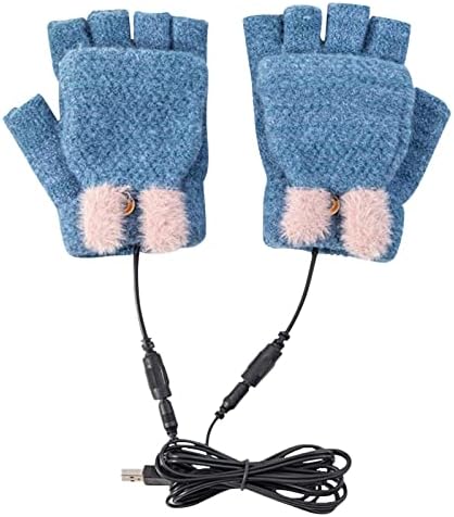 Ръкавици Qvkarw и Топли Зимни Дамски Ръкавици с Топъл басейн за Възрастни, с Зареждане чрез USB, Възли Ръкавици за Спорт за Мъже (Син, Един