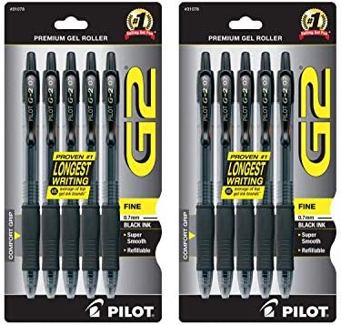 Гел химикалки PILOT G2 Premium Многократно използване с подвижни топче, Fine Point, Черно мастило, 10 броя в опаковка (31078) (10 броя
