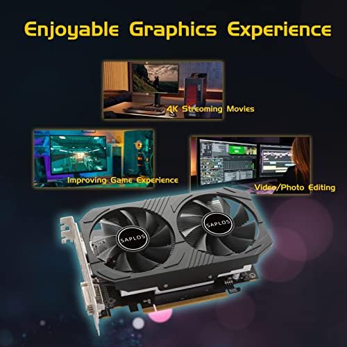 SAPLOS Radeon RX 560 4GB GDDR5 128-битов, HDMI, DisplayPort и DVI-D, Видео карта за КОМПЮТЪР, Двойно Въздушно охлаждане, Детска графична карта с графичен процесор, DirectX 12