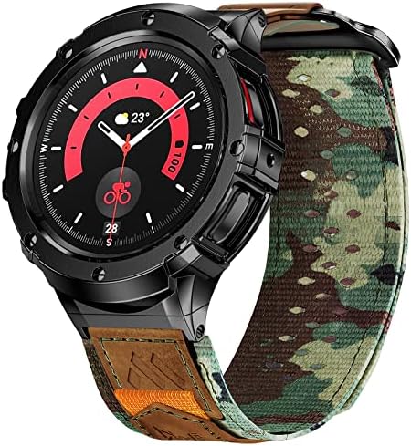 Метален корпус MioHHR с джапанки, съвместим с каишка Galaxy Watch 5 Pro, мъжки Здрав Сплетен найлонова лента велкро и защитна броня от неръждаема стомана за Samsung Galaxy Watch 45 мм