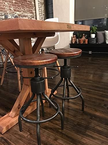 LOKKHAN Комплект от 2 Промишлени продуктова столове-Ретро Регулируема Кръгла Дървена Метална Въртяща Бар стол-Чугун-Височина на бар-шкафове 23-30 см Кухненски столове з?