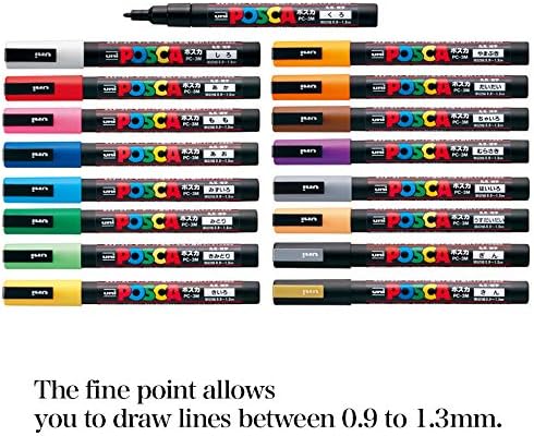 Uni Paint Маркер За Плакат Цвят на 17 standalone, маркировъчна Дръжка Fine Point PC-3M 15 Стандартен Златен, Сребърен Комплект Със Стикер