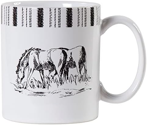 Paseo Road от HiEnd Accents | колекция от Керамични чаши Ranch Life Horse от 4 теми, Черно-бяло, В стил фермерска къща в западен