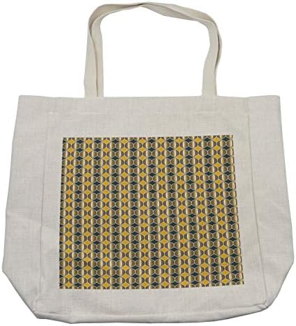 Геометрична Пазарска чанта Ambesonne, Декоративно Извити ивици във формата на кръгове, Модерен абстрактен стил в стил ретро, Дългогодишна