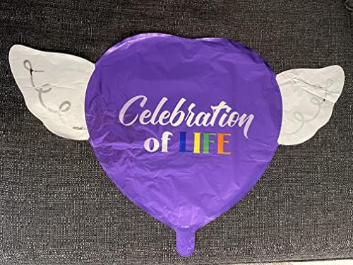 Небето балони във формата на сърце с крила на ангел за празник на живот (лилаво)
