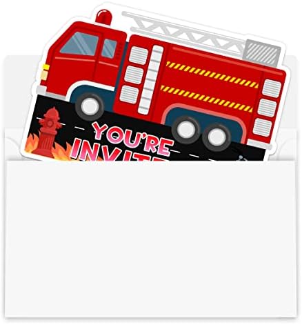 Покани за детски рожден ден в пожарна машина за момчета (30 броя в пликове), за да проверите за партита за пожарникари, Детски