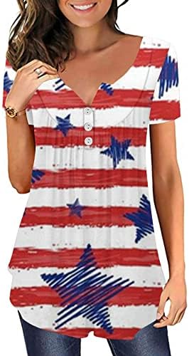 На 4 юли Тениска Дамски Американския Флаг на Звезди Крият Корема Туника В Райе С Къс Ръкав Ден на Независимостта на САЩ Патриотични