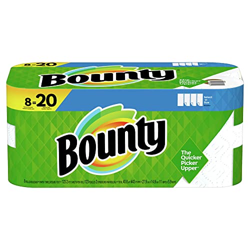Хартиени кърпи Bounty Select-A-Size, бели, 8 ролки Double Plus = 20 обикновен рулонам