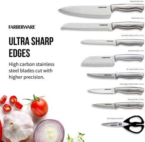 Набор от ножове Farberware Edgekeeper от 16 теми от неръждаема стомана с вградена острилка ви за ножове, Кухненски Ножове от Високо
