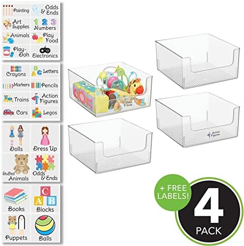 Пластмасова кутия-органайзер mDesign с отворена предна част за съхранение на играчки за игри стая, детска, детски, шкафове; Побира фигурки,