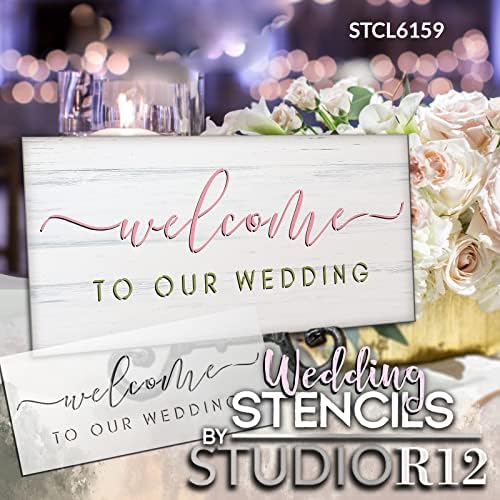 Добре дошли в нашия сватбен шаблони от StudioR12 | Craft САМ Wedding & Love Home Decor | Раскрасьте Дървена знак | за многократна