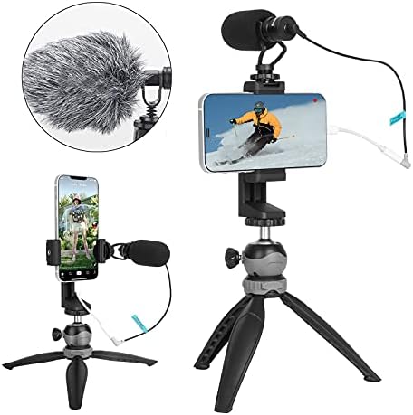 Микрофон EACHSHOT за iPhone със статив, контролни уреди с външен микрофон Videomic Shotgun и стойка за запис на видео с мобилен телефон