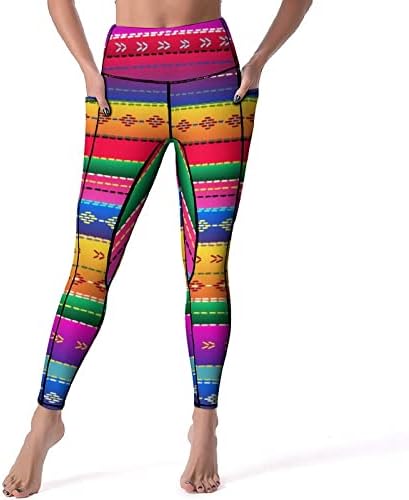 Дамски Панталони За Йога в Етническа Мексикански Цветна Ивица, Гамаши За тренировки с Контрол на корема, с Висока Талия, Байкерские Панталони