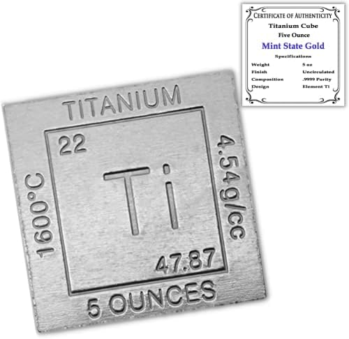 Прес-папие от титанова куба с тегло 5 грама 1,25 инча (32 мм) | 99,99% Чистота и Химически дизайн със сертификат за автентичност