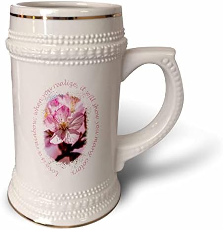 3розные розови цветя сакуры - Разцъфваща череша. Чаша за стейна Love is a rainbow с надпис - 22 грама (stn-362095-1)