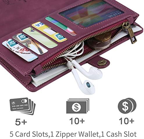 Чанта-портфейл Simicoo LG Stylo 6, Флип кожен калъф LG Stylo 6, Отделения за карти, Титуляр, Портфейл с цип, Подвижна Магнитна