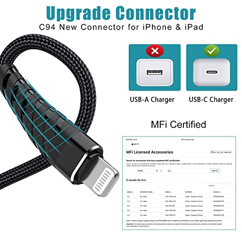 USB кабел C, за бързо зареждане на Гръмотевична мощност 20 W 【3 опаковки-3 метра】 Сертифициран от Apple Пфи Кабел за бързо зареждане Type