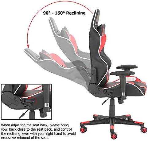 Игралното стол Echoamo с поставка за краката -Компютърно Ергономичен стол за игри, Облегалката и седалката се регулират по височина, Завъртане