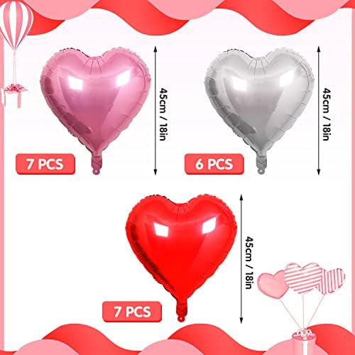 20PCS 18 Червени Розови Сребърни Балони във формата на Сърца, Балони от Фолио, Майларовые Балони във формата на Сърце, Метални Алуминиеви Балони, Декор за Романтични па